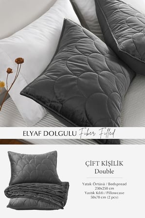 Çift Kişilik Supersoft 3 Parça Yumuşak Elyaf Dolgulu Çeyizlik Antrasit
