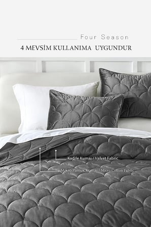 Çift Kişilik Supersoft 3 Parça Yumuşak Elyaf Dolgulu Çeyizlik Antrasit
