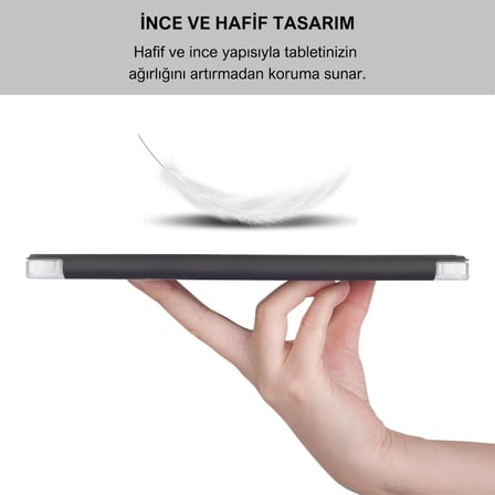 Apple iPad 10.2 inç (2019/2020/2021) Modellerinin Tümüyle Uyumlu Uyku Modlu, Apple Pencil Kalemlikli, Trifold, Esnek, Mat, Darbeye Tam Dayanıklı Smart Tablet Kılıfı (Siyah)