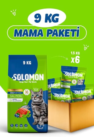 Yetişkin Somon'lu Süper Premium 9 Kg Somonlu Kedi Maması - Hipoalerjenik - Düşük Tahıllı - Yüksek Hayvansal Protein - Tüy Dökülme Engelleyici - Kolay Sindirilebilir - Kedi Maması