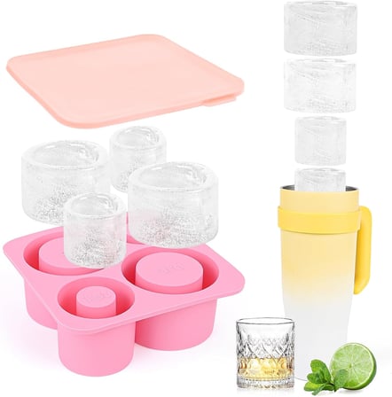 Cups için buz küpü kalıbı, Banaone buz kalıbı, silikon, 3 bölmeli ve kapaklı, BPA içermez, güvenli buz küpü kalıbı, 20 oz 30 oz 40 oz bardak, içecek, kokteyl, kahve (pembe)