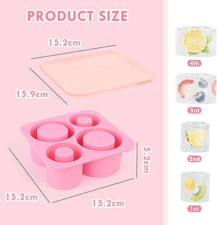 Cups için buz küpü kalıbı, Banaone buz kalıbı, silikon, 3 bölmeli ve kapaklı, BPA içermez, güvenli buz küpü kalıbı, 20 oz 30 oz 40 oz bardak, içecek, kokteyl, kahve (pembe)