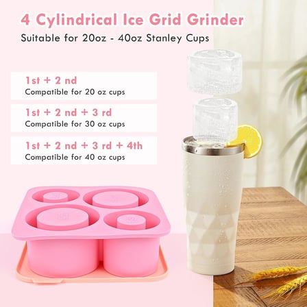 Cups için buz küpü kalıbı, Banaone buz kalıbı, silikon, 3 bölmeli ve kapaklı, BPA içermez, güvenli buz küpü kalıbı, 20 oz 30 oz 40 oz bardak, içecek, kokteyl, kahve (pembe)