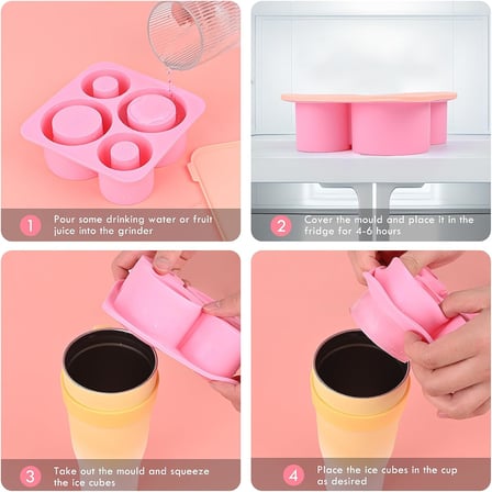 Cups için buz küpü kalıbı, Banaone buz kalıbı, silikon, 3 bölmeli ve kapaklı, BPA içermez, güvenli buz küpü kalıbı, 20 oz 30 oz 40 oz bardak, içecek, kokteyl, kahve (pembe)