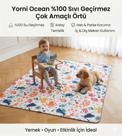 Sıvı Geçirmeyen Çok Amaçlı Aktivite Örtüsü, Yer, Masa ve Yatak İçin, Makinede Yıkanabilir, 145x150cm