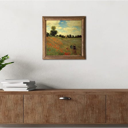 Claude Monet Gelincikler Taş Duvar Tablosu - Ahşap Çerçeveli Taş Tablo - 25x25 cm - Dekoratif Duvar Sanatı - Modern Ev ve Ofis Duvar Dekoru W1-247
