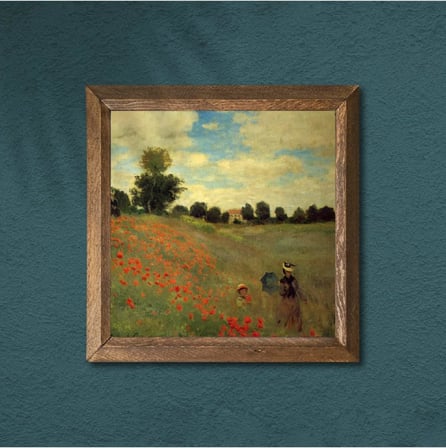 Claude Monet Gelincikler Taş Duvar Tablosu - Ahşap Çerçeveli Taş Tablo - 25x25 cm - Dekoratif Duvar Sanatı - Modern Ev ve Ofis Duvar Dekoru W1-247