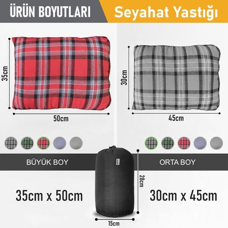 Kamp Yastığı, Seyahat Yastığı, Silikon Elyaf Dolgulu Hafif Küçük Yastık, Orta Sertlikte, Nefes Alabilir Kılıf, Kamp, Uçak ve Araba İçin İdeal 35x50cm Flanel Kırmızı