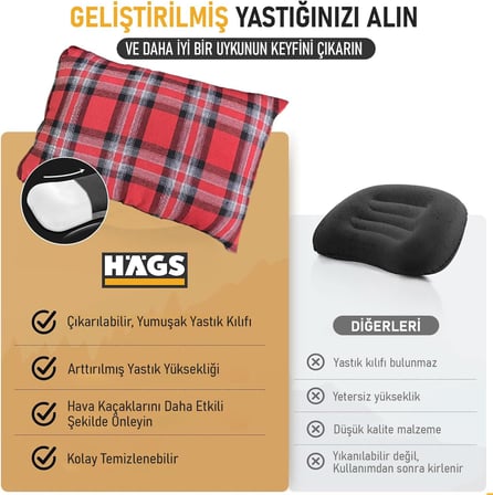 Kamp Yastığı, Seyahat Yastığı, Silikon Elyaf Dolgulu Hafif Küçük Yastık, Orta Sertlikte, Nefes Alabilir Kılıf, Kamp, Uçak ve Araba İçin İdeal 35x50cm Flanel Kırmızı