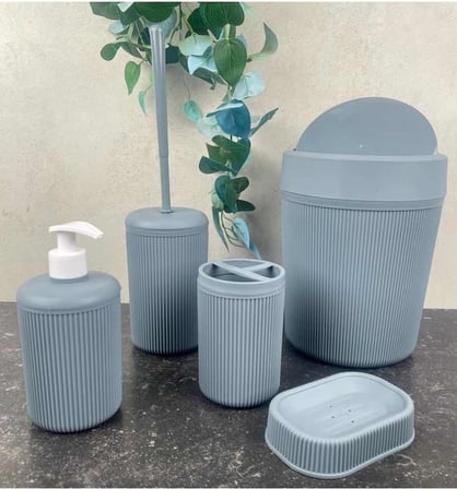 Banyo Seti, Çöp Kovası, Sıvı Sabunluk, Diş Fırçalık, Sabunluk ve Tuvalet Fırçası, 5 Parça (Antrasit Gri)