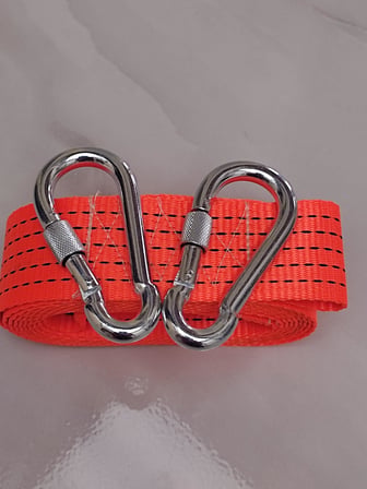 Halatı 3 Ton 5 M (ÇEKME HALATI) Kumaş 10 MM VİDALI METAL ÇENGELLİ Karabinalı, Turuncu KUMAŞ Çeki Halatı, 5 Cm genişlik 2mm, yüksek Dayanıklı, Çelik Uçlu Araba Çekme, oto çeki