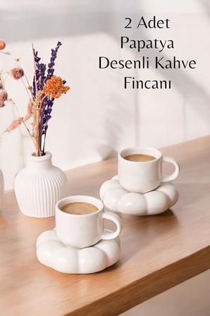 Life 2 Adet 95 ML Papatya Şekilli Seramik Beyaz Türk Kahvesi Fincan Takımı MIT1157