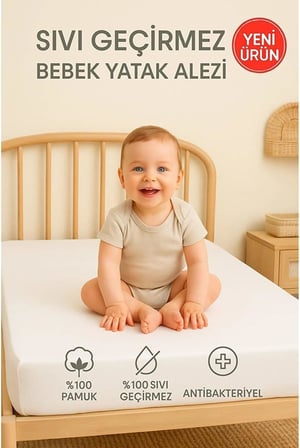 Pamuklu Sıvı Geçirmez Bebek Alezi Yatak Koruyucu Bebek Çocuk Park Beşik Kreş Anaokulu Alezi (60 x 120)