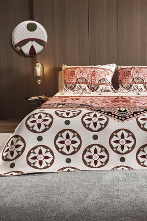 Çift Kişilik Jakar Dokuma Yatak Örtüsü Ethnic Motif - Somon, pike4375