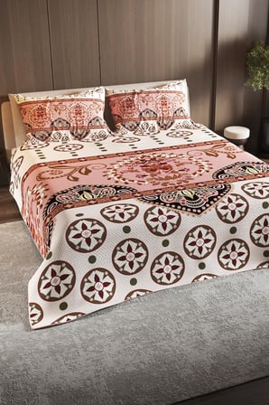Çift Kişilik Jakar Dokuma Yatak Örtüsü Ethnic Motif - Somon, pike4375
