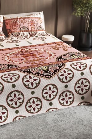 Çift Kişilik Jakar Dokuma Yatak Örtüsü Ethnic Motif - Somon, pike4375