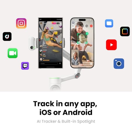Flow 2 Pro AI Tracker Paketi Beyaz - Apple DockKit ile Sektörde İlk AI Telefon Gimbal, Öncü 360º Pan İzleme, Serbest Eğim, Dahili Tripod/Selfie Çubuğu, Taşınabilir Vlog/Seyahat Sabitleyici
