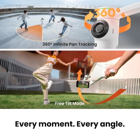 Flow 2 Pro AI Tracker Paketi Beyaz - Apple DockKit ile Sektörde İlk AI Telefon Gimbal, Öncü 360º Pan İzleme, Serbest Eğim, Dahili Tripod/Selfie Çubuğu, Taşınabilir Vlog/Seyahat Sabitleyici