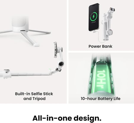 Flow 2 Pro AI Tracker Paketi Beyaz - Apple DockKit ile Sektörde İlk AI Telefon Gimbal, Öncü 360º Pan İzleme, Serbest Eğim, Dahili Tripod/Selfie Çubuğu, Taşınabilir Vlog/Seyahat Sabitleyici