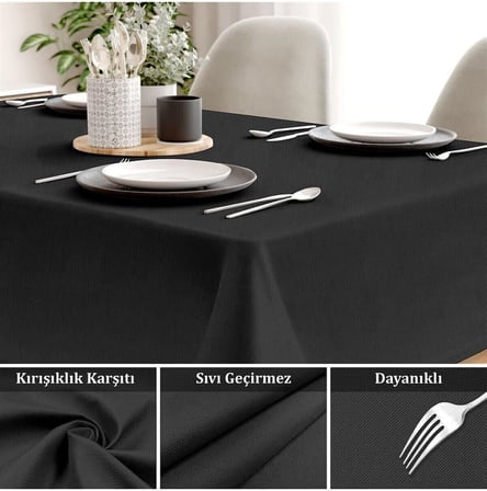 Canvas Siyah Sıvı Geçirmez Leke Tutmaz Masa Örtüsü SİYAH 80 x 80