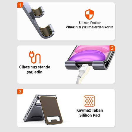 Alüminyum Katlanabilir Metal Masaüstü Telefon Tutucu Standı Gümüş