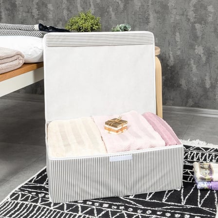 Home Çok Amaçlı Kapaklı Sandık Tipi Hurç Organizer – Büyük Boy Saklama Kutusu – Dolap İçi, Yatak Altı ve Baza Altı İçin Sert ve Dayanıklı Depolama Çözümü – Katlanabilir (Gri, 50x40x19 Cm)
