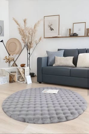 Yuvarlak Gri Uzun Tüylü Yumuşak Peluş Kaymaz Yıkanabilir Salon Oturma Odası Balkon Halısı 100 x 100