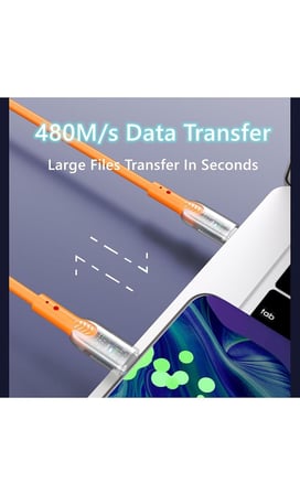 Dayanıklılık ve Estetik, Akıllı Telefonlar için Hızlı Şarj Kablosu, 60w 480Mb/s Veri Aktarımı, Saf Bakır Tel, Anti-Kırılma Özellikli (USB Tip C)