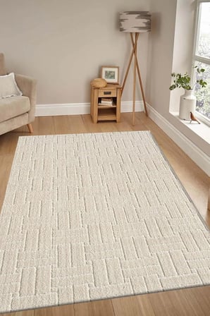 Taban Moopy Krem Rengi Bukleli Yumuşak Soft Dokuma Yolluk Halı Salon Halısı LP1001A, 120 x 180