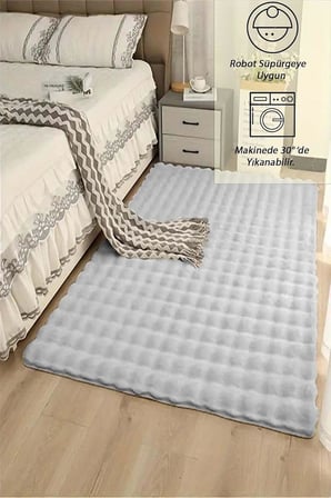Gri Yumuşak Bubble Kaymaz Özel Taban Peluş Halı Yolluk, 120 x 200
