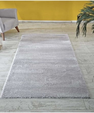 Carpet Açık Gri Lüks Raschel Kaymaz Taban Peluş Halı Yolluk, 200 x 190
