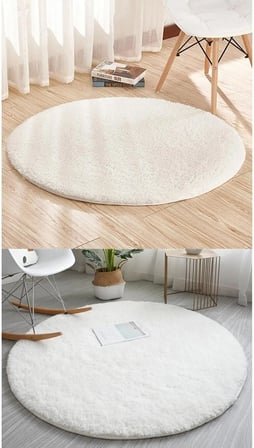 Carpet Beyaz Lüks Raschel Taban Yıkanabilir Kaymaz Taban Yuvarlak Peluş Halı Yolluk, 160 x 160