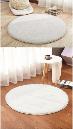 Carpet Beyaz Lüks Raschel Taban Yıkanabilir Kaymaz Taban Yuvarlak Peluş Halı Yolluk, 160 x 160