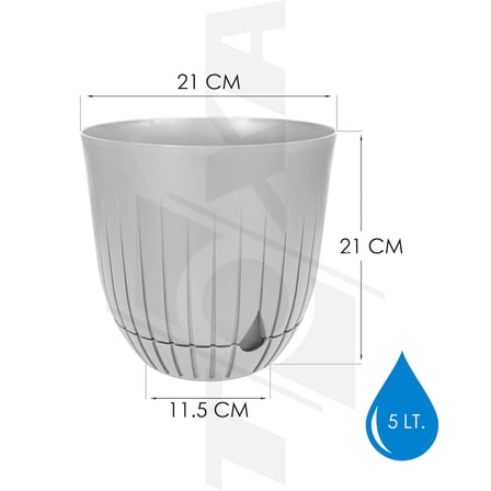 Saksı Plastik Delikli Tabaklı Çiçek Saksısı (1 Adet, Krem, 5 Litre)