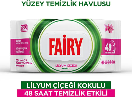 Cok Amacli Yuzey Temizlik Havlusu 100 Yaprak | Lilyum Cicegi | Beyaz Sirke & Karbonat | 48 Saat Temizlik Etkili | İ̇Z Birakmayan Formul