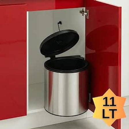 İçi Krom Metal Lüks Çöp Kovası 11 Lt, Otomatik Açılır Kapaklı, Paslanmaz