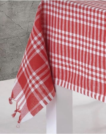 Çok Amaçlı Sofra Bezi&Piknik Örtüsü&Masa Örtüsü Pötikare Desenli Saçağı Bağlamalı Masa Örtüsü Siyah 170 x 170