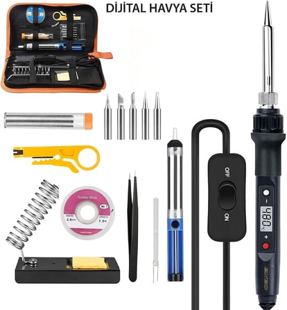 Dijital Isı Ayarlı Havya Set Lehim Makinesi Seti 80W Taşıma Çantalı