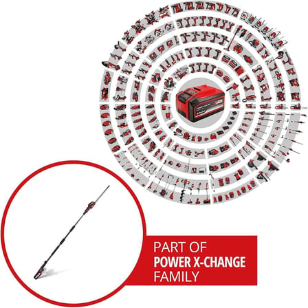 Profesyonel akülü teleskopik çit makası GP-HH 18/50 Li T BL-Solo Power X-Change (18 V, 50 cm kesme uzunluğu, 25 m diş mesafesi, fırçasız, 8 kat eğilebilir, pilsiz)