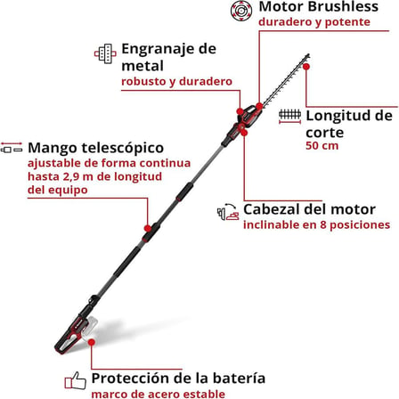 Profesyonel akülü teleskopik çit makası GP-HH 18/50 Li T BL-Solo Power X-Change (18 V, 50 cm kesme uzunluğu, 25 m diş mesafesi, fırçasız, 8 kat eğilebilir, pilsiz)
