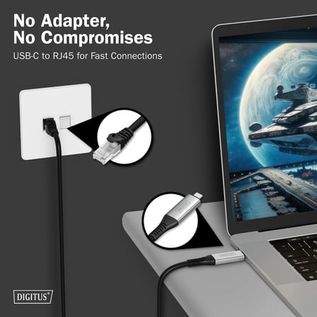 USB - Ethernet kablosu - Tip C - RJ45 - USB-C 3.2 Gen1-1 Gbit/s - 5 m - LSZH - CAT 6A S/FTP - AWG 26 - Tak ve Çalıştır - Siyah