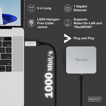 USB - Ethernet kablosu - Tip C - RJ45 - USB-C 3.2 Gen1-1 Gbit/s - 5 m - LSZH - CAT 6A S/FTP - AWG 26 - Tak ve Çalıştır - Siyah