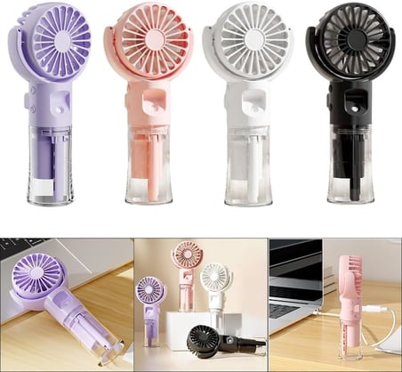 Taşınabilir Şarjlı Buhar Püskürten El Fanı Küçük Vantilatör Sessiz Su Sisi Spreyli El Tipi mini Fan (BEYAZ)