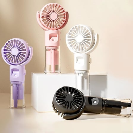 Taşınabilir Şarjlı Buhar Püskürten El Fanı Küçük Vantilatör Sessiz Su Sisi Spreyli El Tipi mini Fan (BEYAZ)