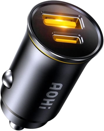 Superauto Araç İçi Şarjı, 2 Portlu PD 65W Type-C to Type-C, USB, Hızlı Şarj Çakmaklık Adaptörü, Siyah