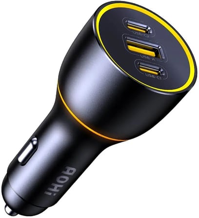 Superauto Araç İçi Şarjı, 3 Portlu PD 170W Type-C to Type-C, USB, Hızlı Şarj Çakmaklık Adaptörü, Siyah