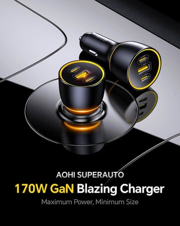 Superauto Araç İçi Şarjı, 3 Portlu PD 170W Type-C to Type-C, USB, Hızlı Şarj Çakmaklık Adaptörü, Siyah