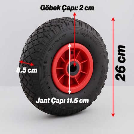 Jantlı Siboplu 260x85 mm El Arabası Tekeri Burçlu İç Lastikli Şişme Havalı Taşıma Arabaları