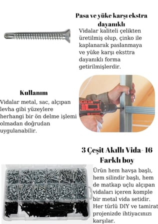 555 Adet 16 Çeşit Matkap Uçlu Vida Seti, YHB Akıllı Vida,YSB Akıllı Vida ve Alçıpan Vidası
