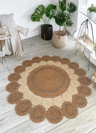 Jüt Kilim Moderin Görünümlü Salon Örtüsü Paspas Halı Banyo Mutfak Halısı Yatak Odası Veranda Balkon Teras Alanları İçin Çift taraflı Kilim Halı (HASIR-BEJ, 80 X 80 CM)